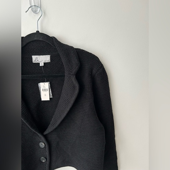 Anthropologie dh New York Crochet Cropped Sweater Blazer black net - Picture 4 of 15